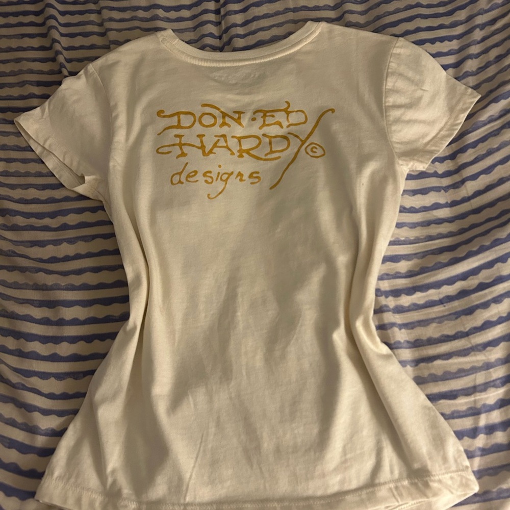 Ed Hardy White Short Sleeve Tee with Tiger Graphic - Picture 2 of 2